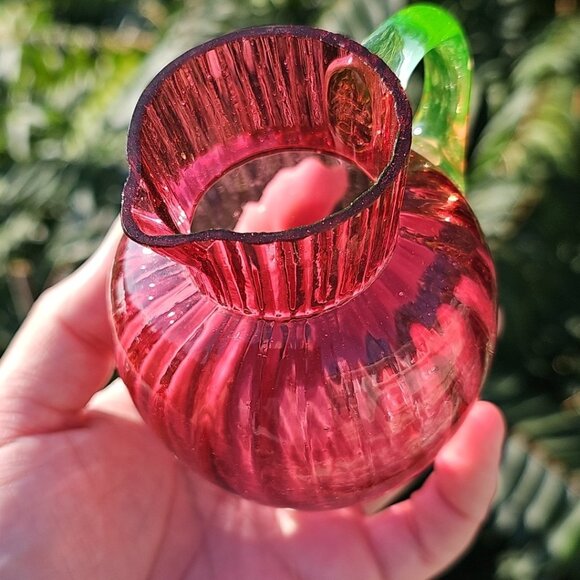 Uranium Glass Handle Cranberry Glass 1890s Collectible English Decanter Wow! - Picture 9 of 13